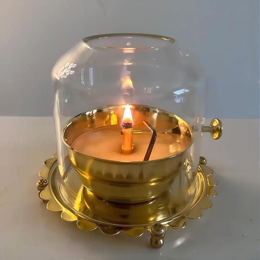 Golden Brass Akhand Diya – Rotating Wick Oil Lamp for Spiritual Glow