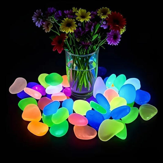 100Pcs Glow-in-the-Dark Garden Stones – Fluorescent Pebbles for Pathways, Aquarium, Decor (Multi-Color)