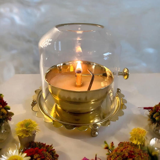 Golden Brass Akhand Diya – Rotating Wick Oil Lamp for Spiritual Glow